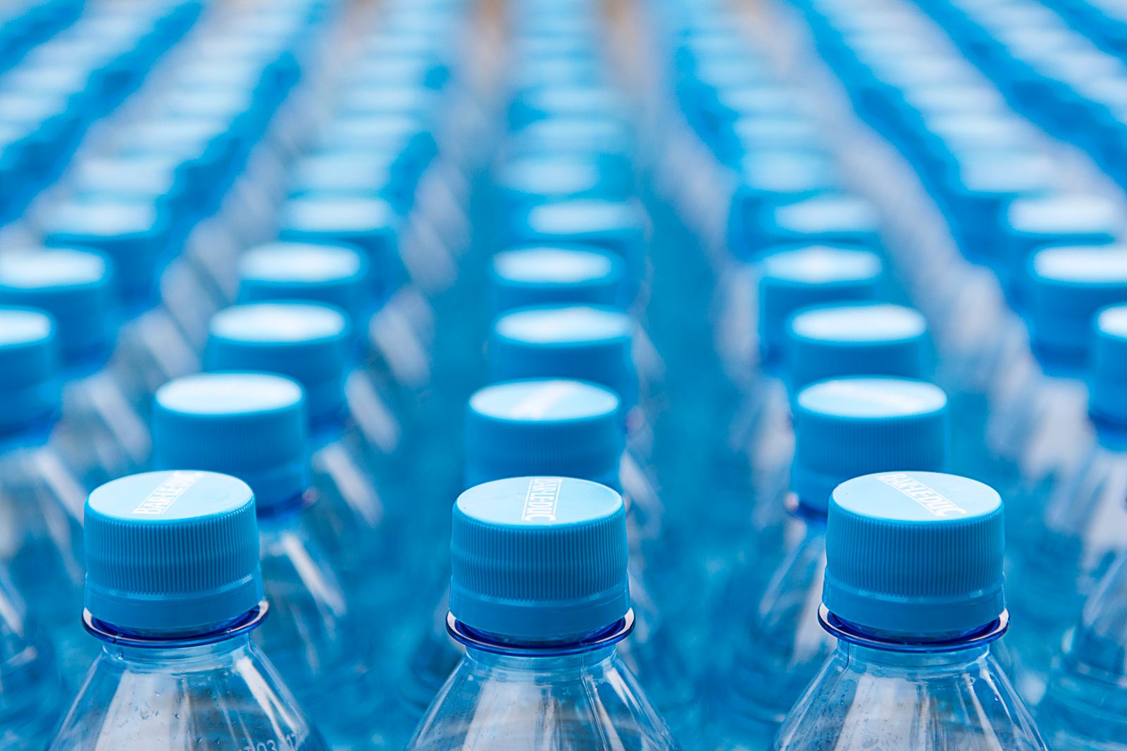 Bottled products arranged in repeated rows